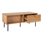 Meuble TV bas en bois clair avec tiroir à lattes et niche – 100x50 cm