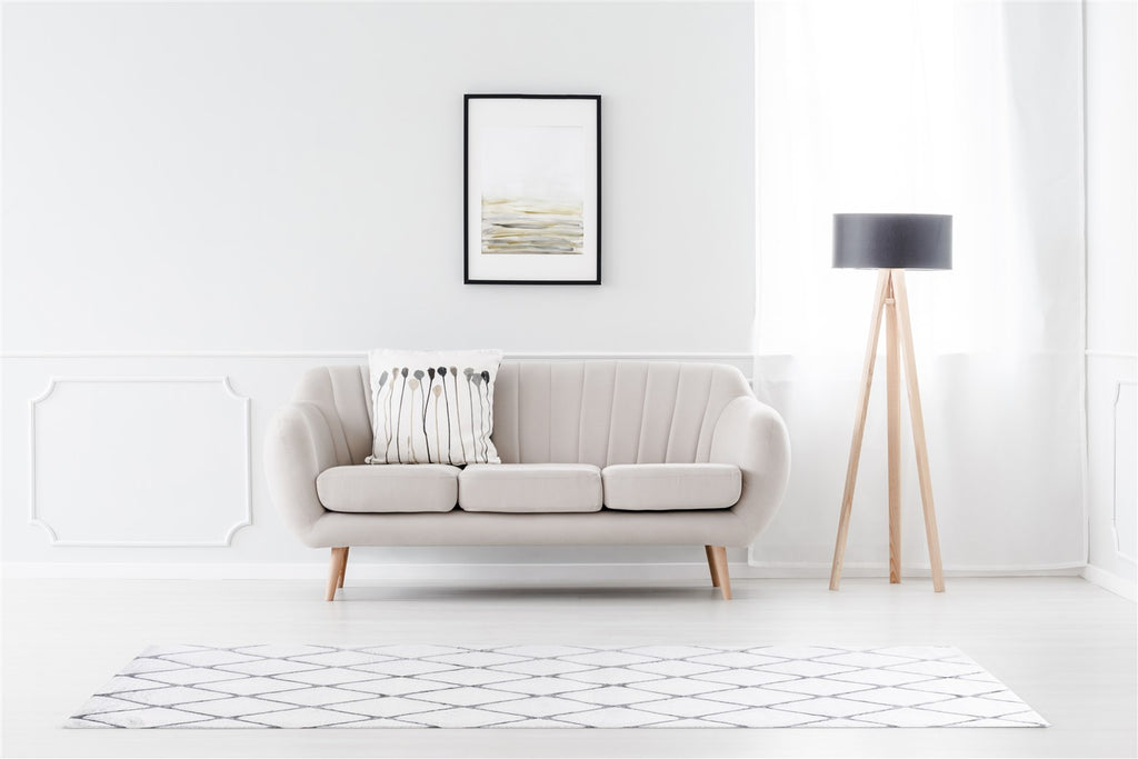 Tapis à motifs losanges blanc et gris en polyester doux