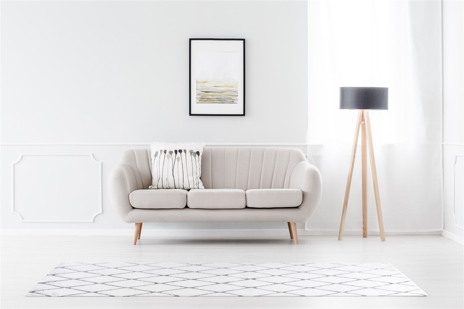 Tapis à motifs losanges blanc et gris en polyester doux