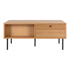 Meuble TV bas en bois clair avec tiroir à lattes et niche – 100x50 cm