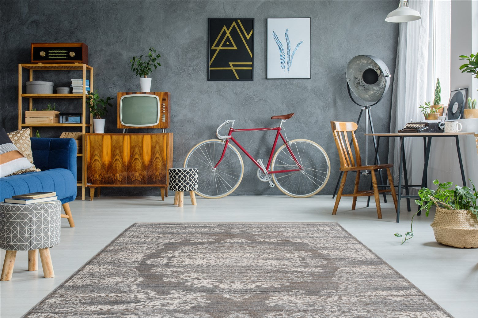 Tapis oriental rectangulaire gris effet vieilli doux