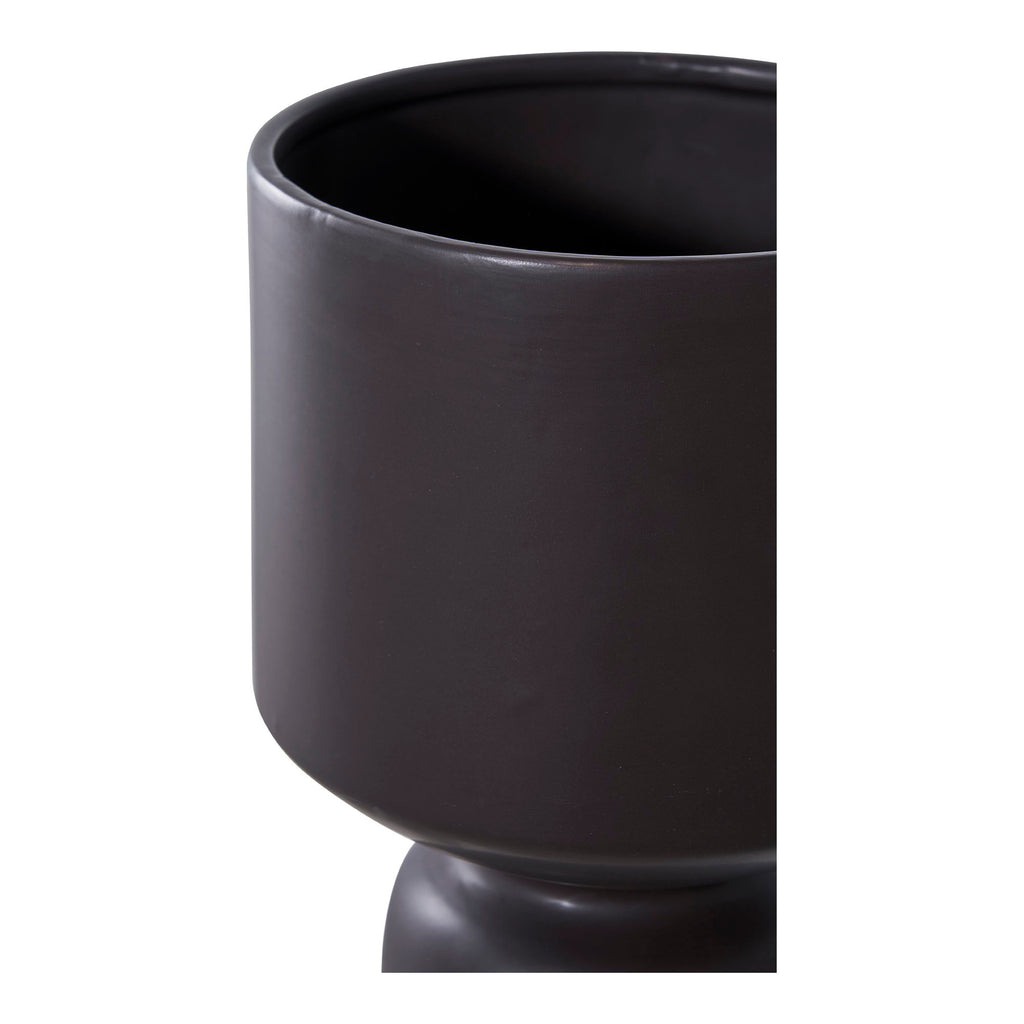 Cache-pot en céramique anthracite finition mate sur pied arrondi – H23 cm