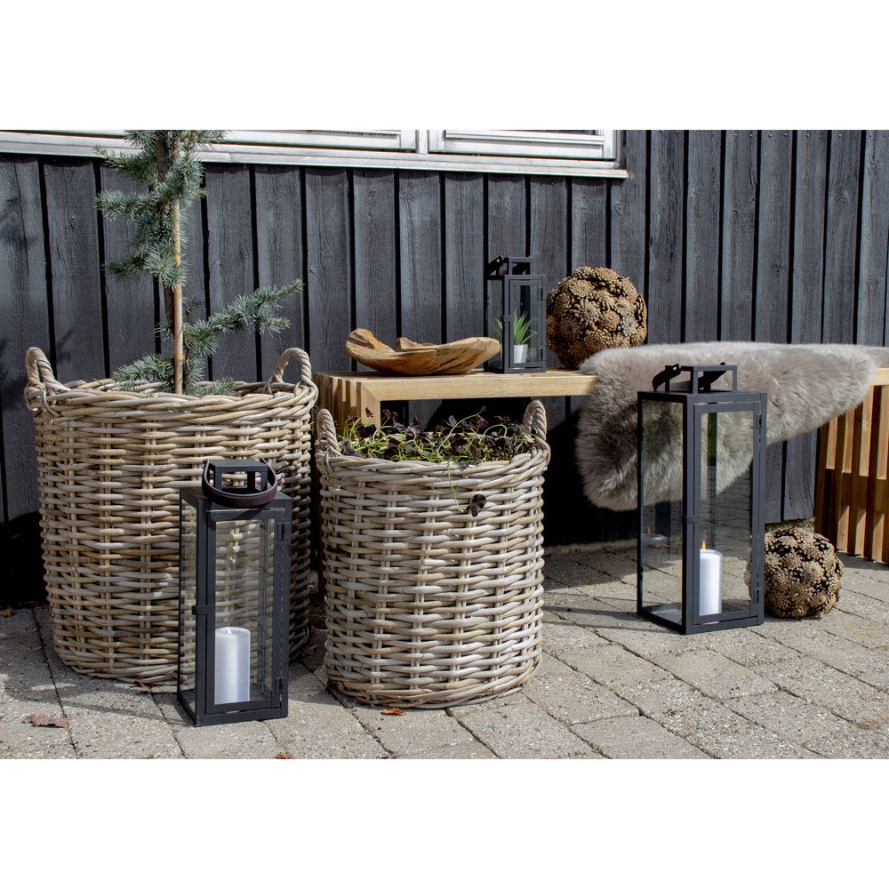 Cache-pots ronds en rotin kubu avec anses et doublure plastique – Lot de 2