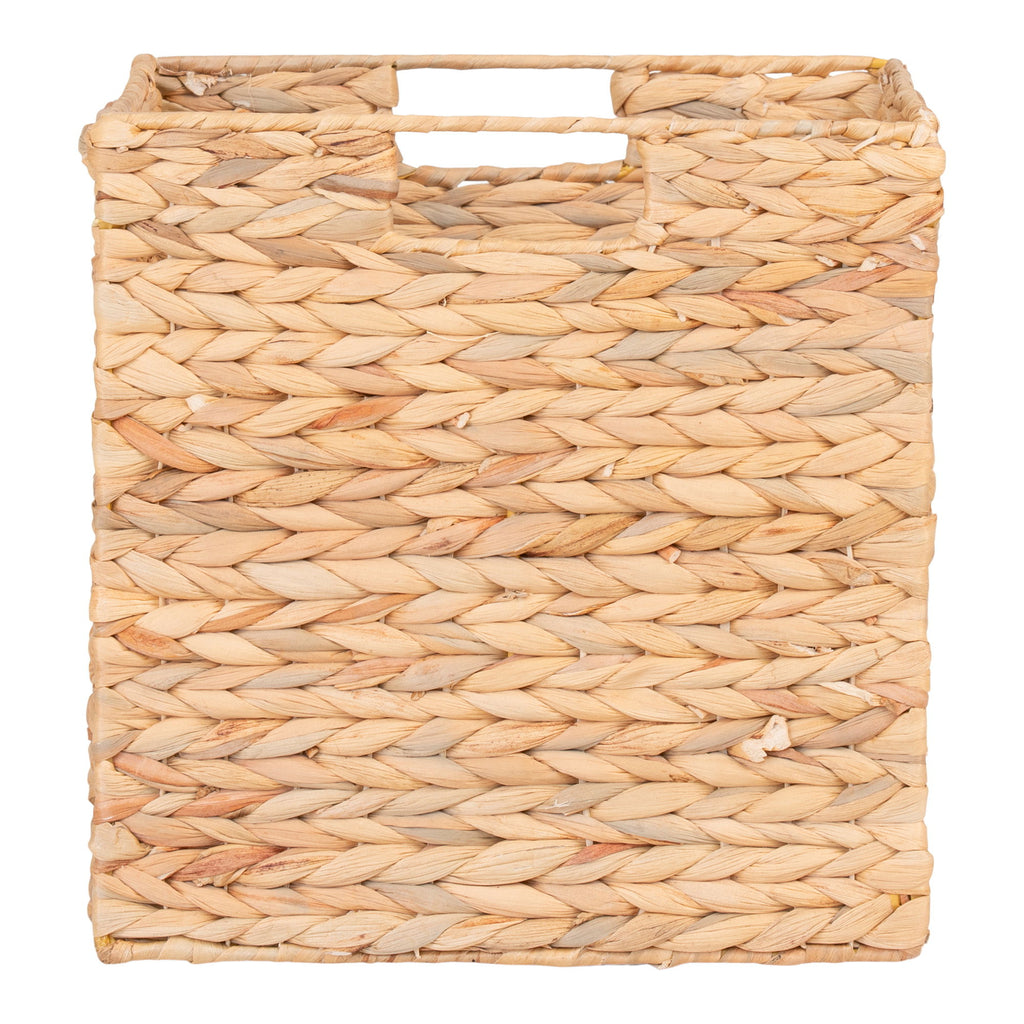 Panier de rangement en jacinthe d'eau naturel avec poignées intégrées – 30x30x30 cm