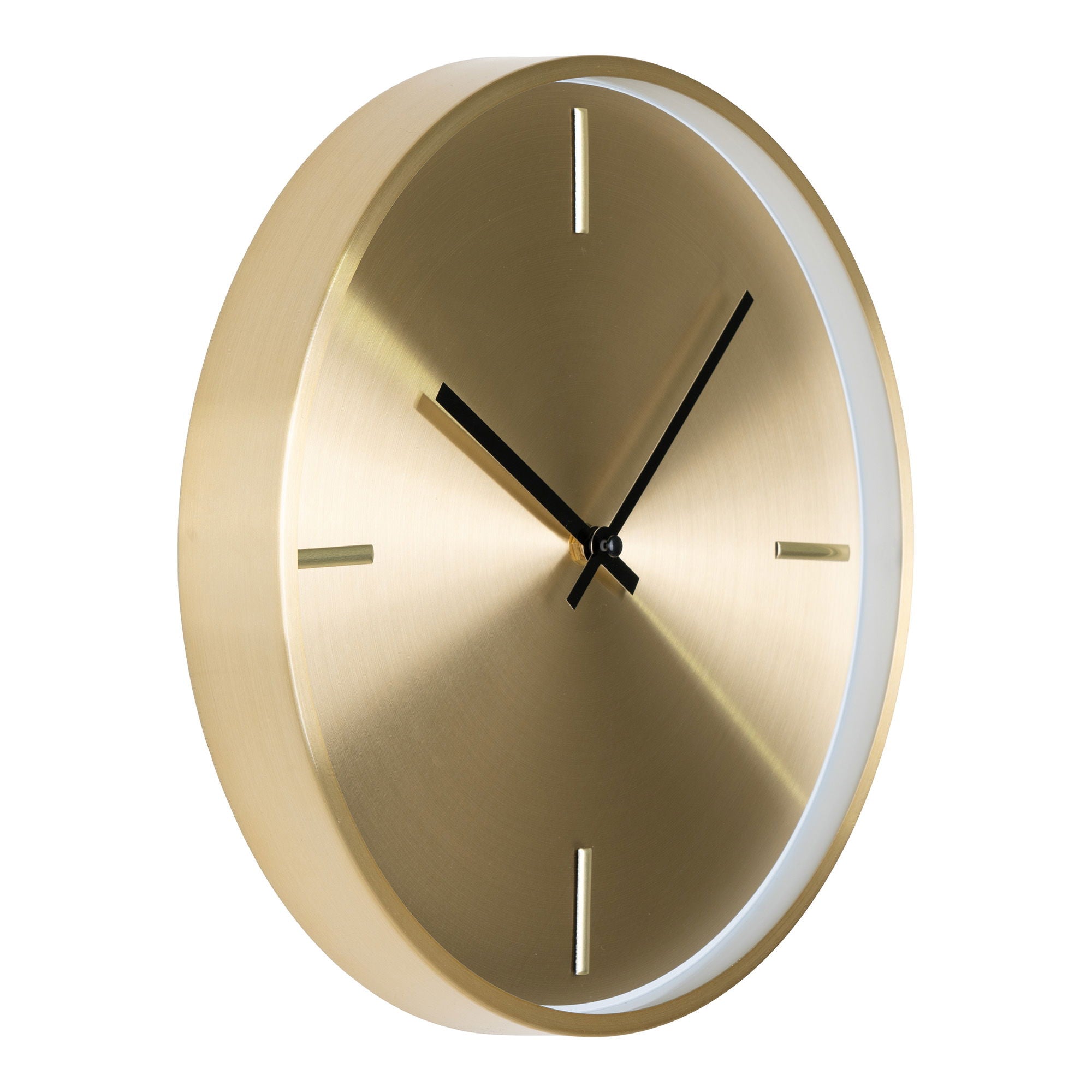 Horloge murale en métal doré brossé avec aiguilles noires – Ø30 cm