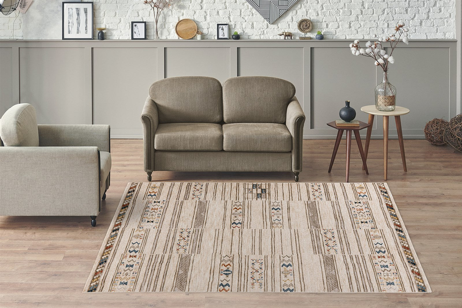 Tapis rectangulaire tissé multicolore en polyester doux