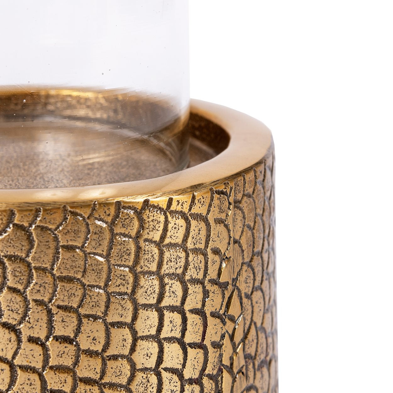 Photophore en métal doré motif croco avec verrine en verre transparent