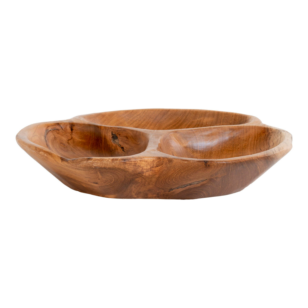 Bol apéritif en bois de teck sculpté compartimenté forme organique – Ø30 cm