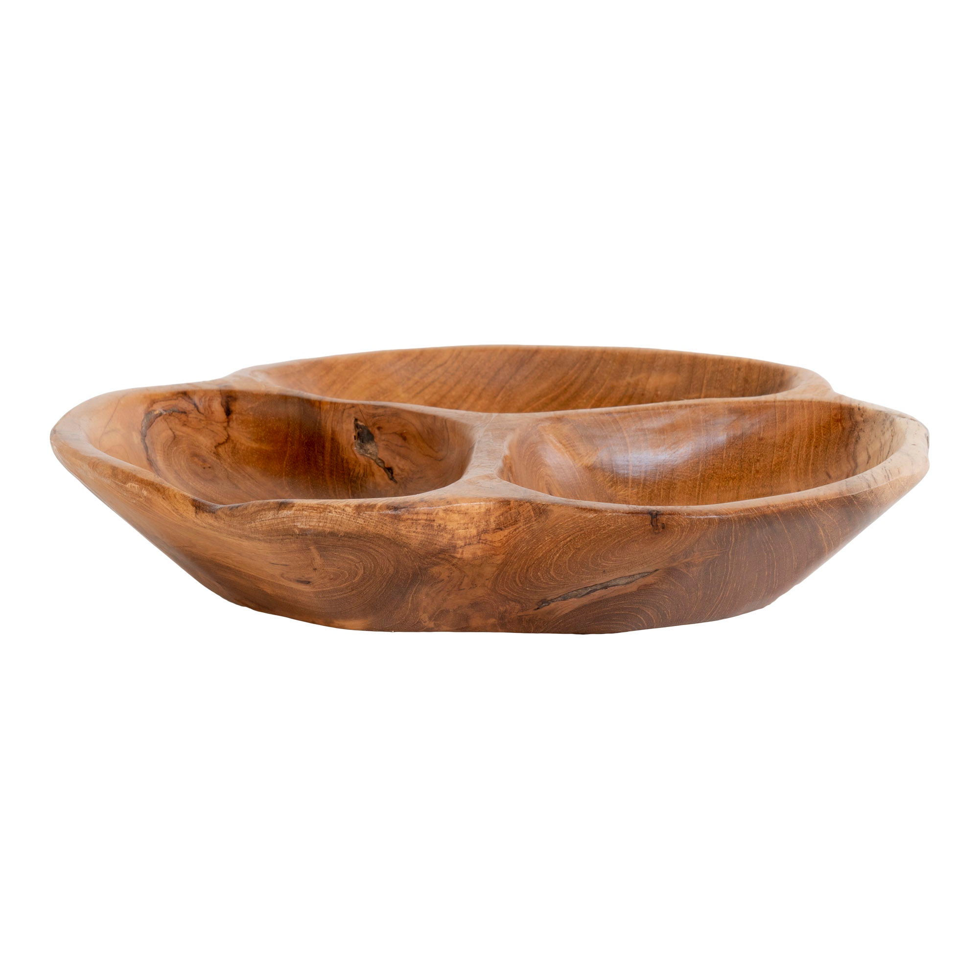 Bol apéritif en bois de teck sculpté compartimenté forme organique – Ø30 cm