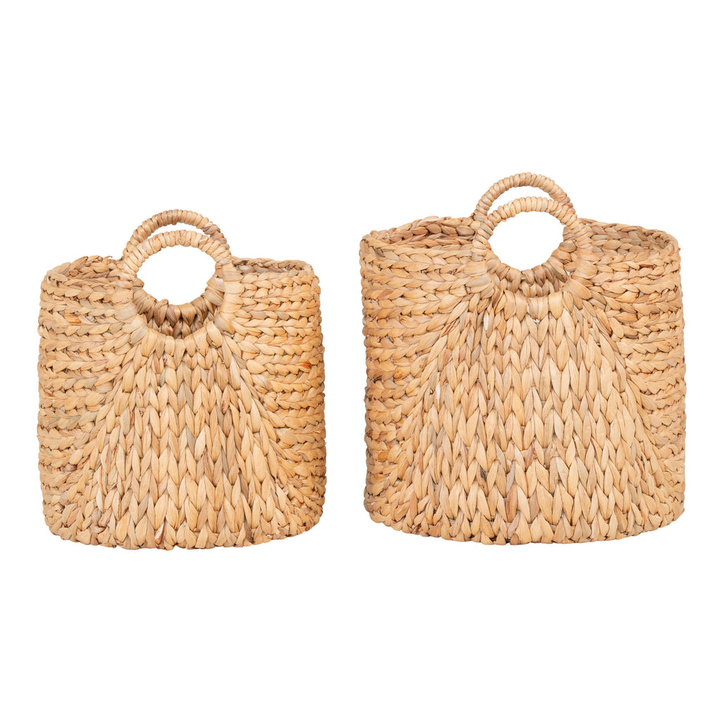 Paniers ronds en jacinthe d’eau naturelle à anses anneaux – Set de 2