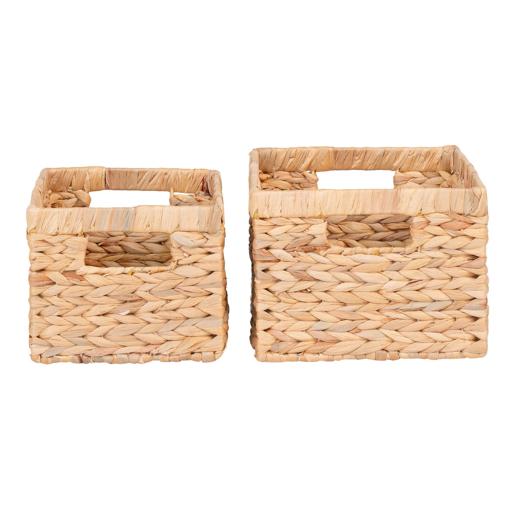 Paniers de rangement rectangulaires en jacinthe d’eau naturelle avec poignées – Set de 2