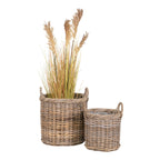 Paniers ronds en rotin tressé gris avec anses et doublure étanche – Set de 2