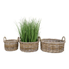 Paniers ronds en rotin tressé gris avec anses et doublure plastique – Set de 3