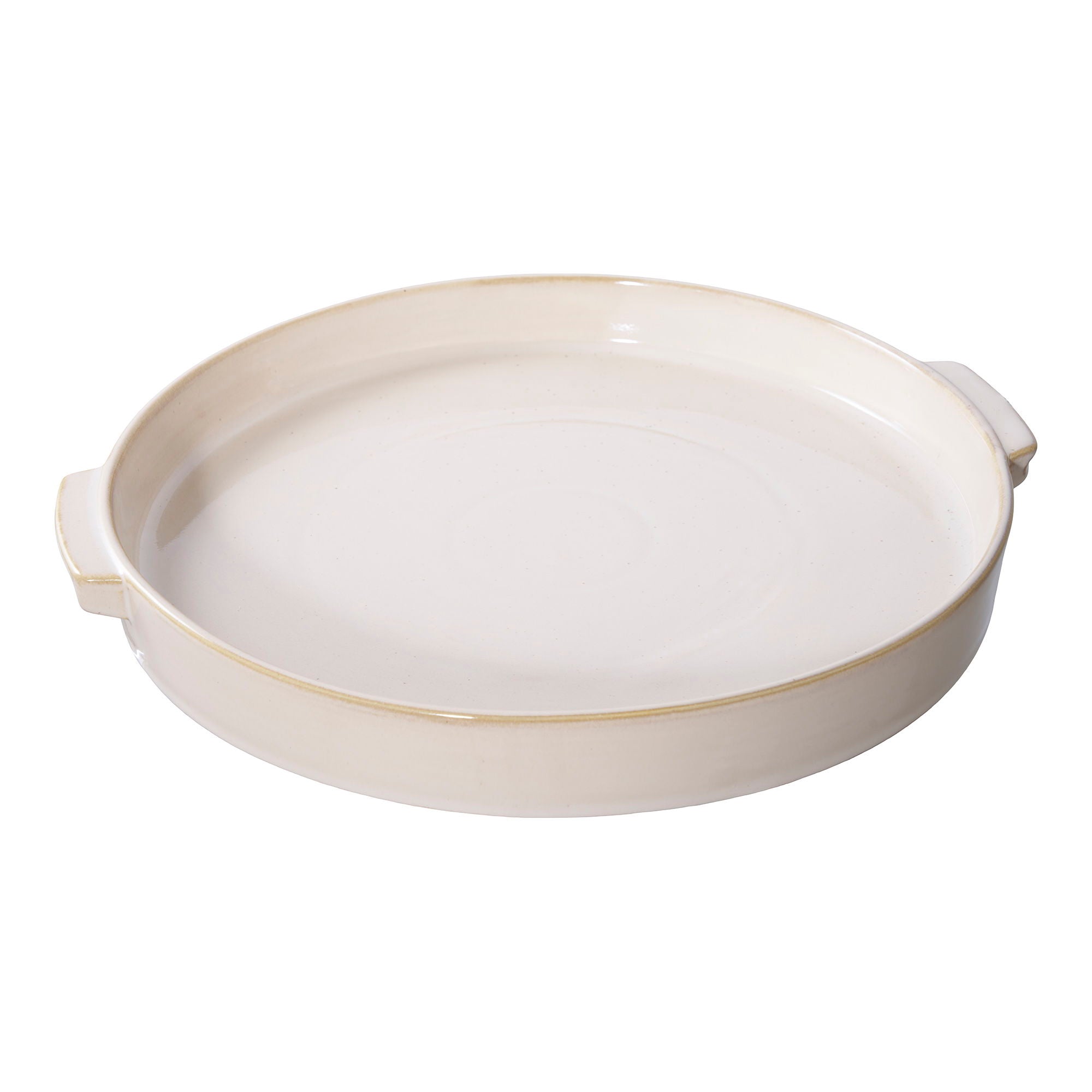 Plateau rond en céramique émaillée ivoire avec poignées discrètes – Ø37 cm