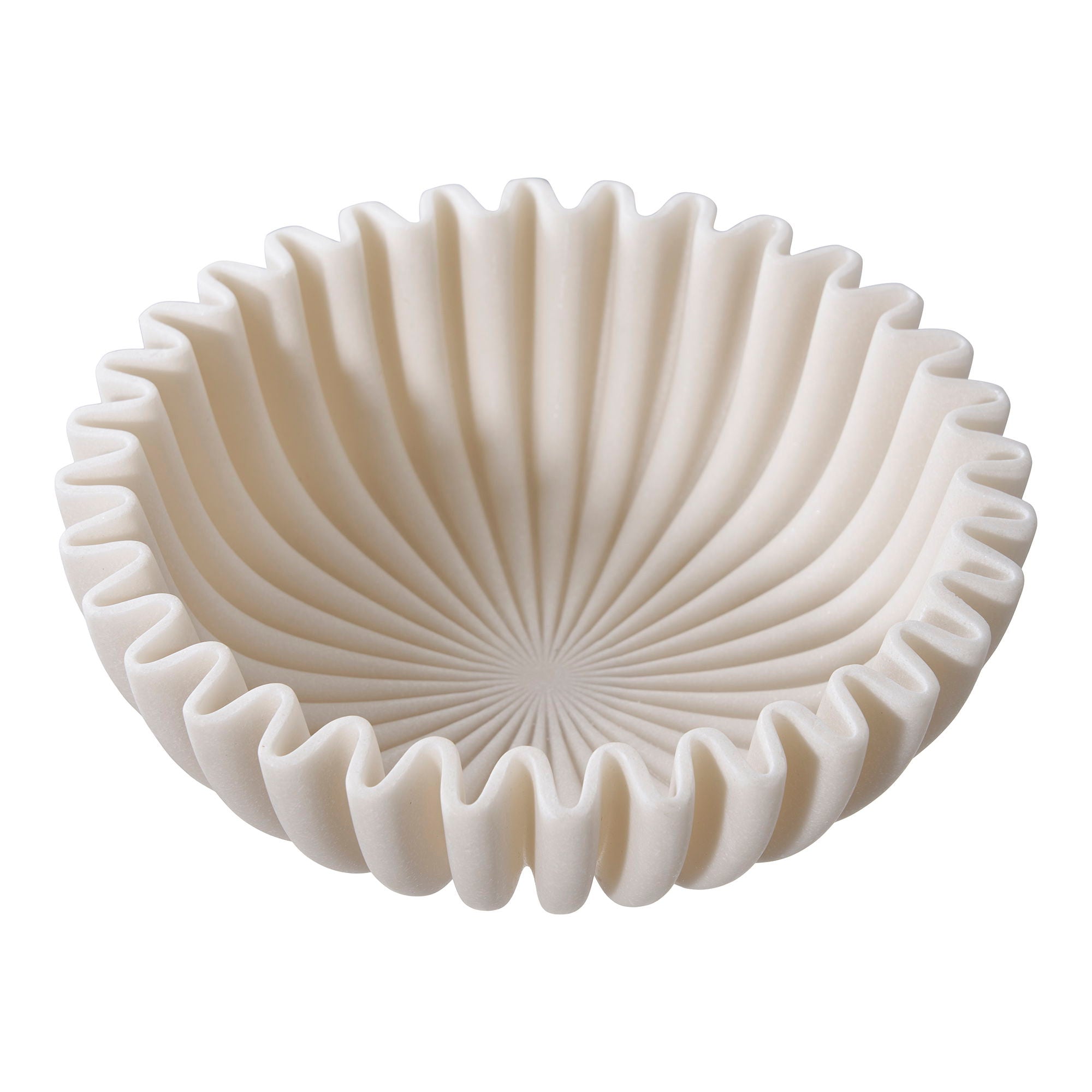 Coupe décorative ronde en céramique mate beige cannelée à bord ondulé