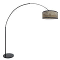 Lampadaire arqué noir abat-jour bambou tressé – H210-240 cm