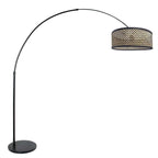 Lampadaire arqué noir abat-jour bambou tressé – H210-240 cm