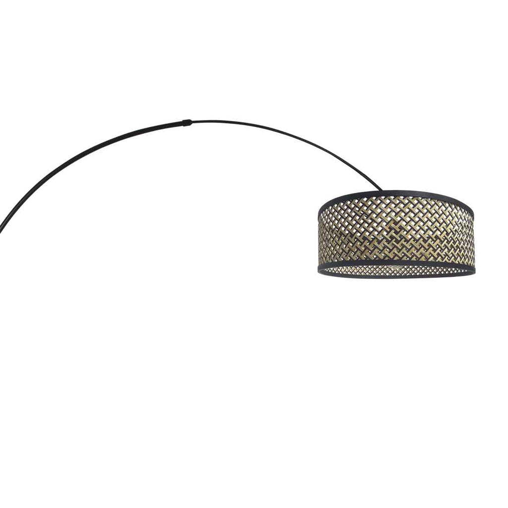Lampadaire arqué noir abat-jour bambou tressé – H210-240 cm