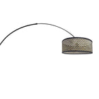 Lampadaire arqué noir abat-jour bambou tressé – H210-240 cm