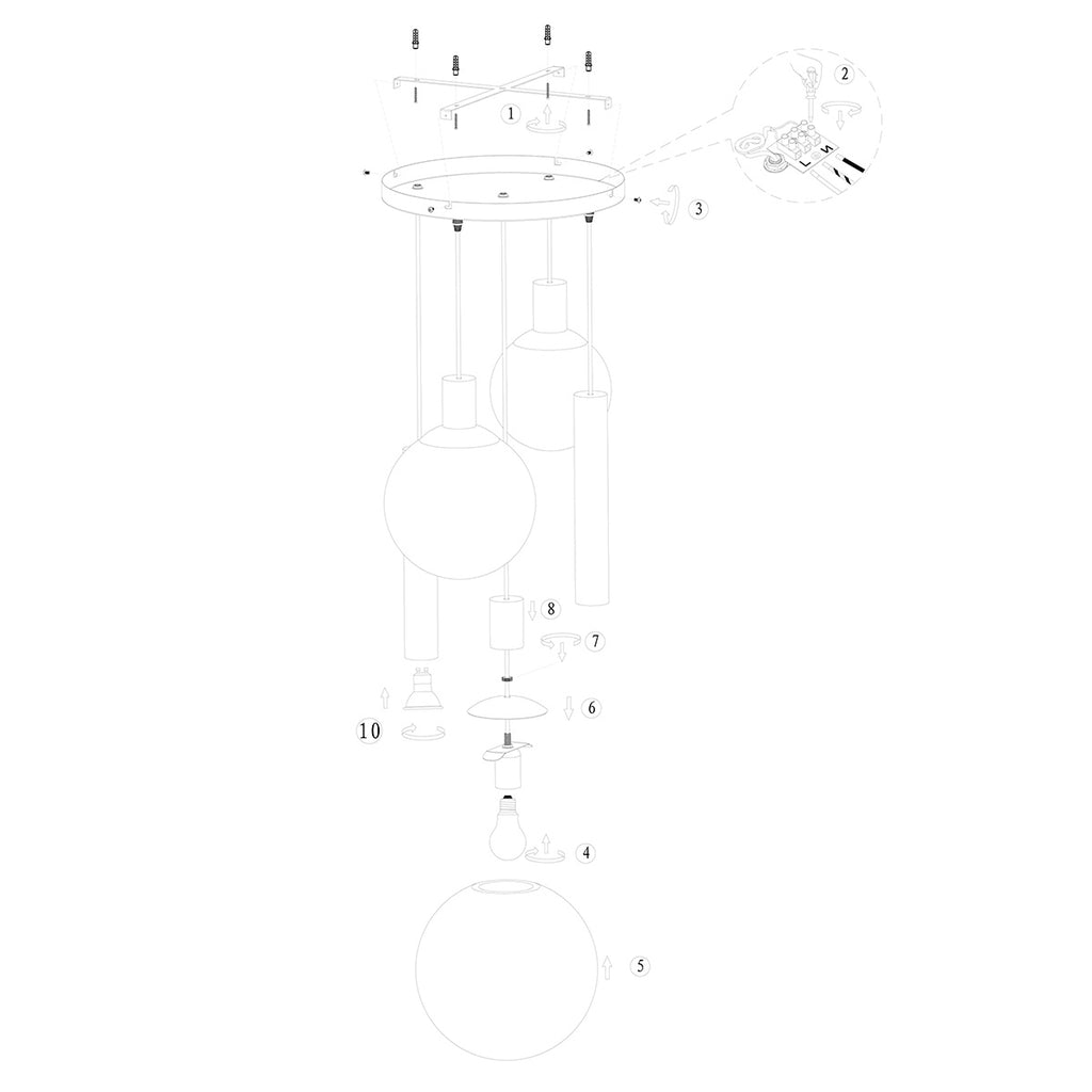 Suspension en verre ambré et laiton à globes multiples ajustables – Ø60 cm