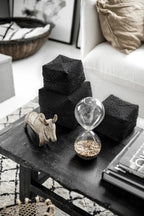 Boîte décorative perlée noire en bambou motifs chevrons avec couvercle