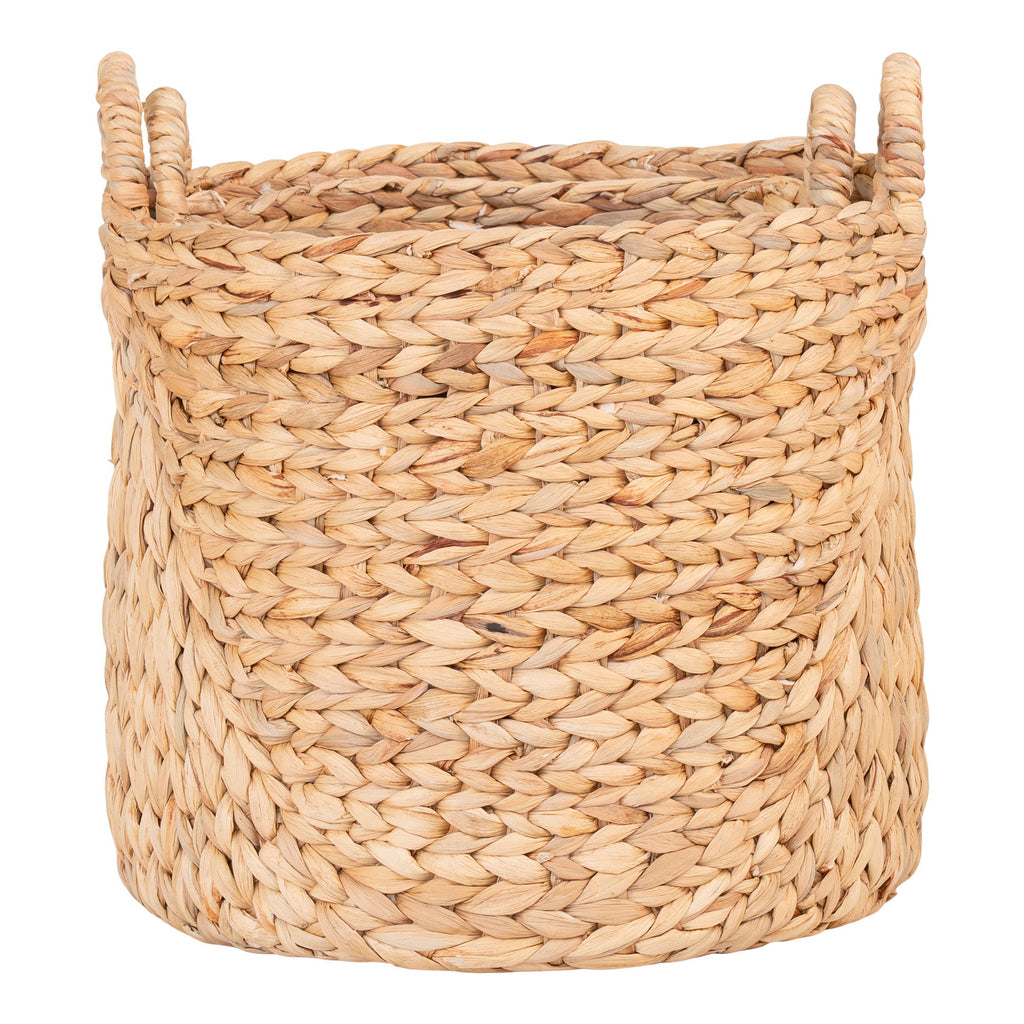 Paniers ronds en jacinthe d’eau naturelle à anses anneaux – Set de 2