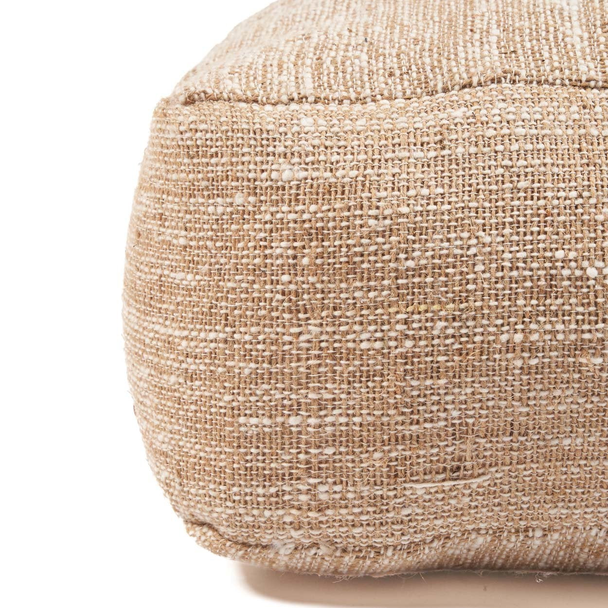 Pouf de sol carré en coton tissé beige sable coutures visibles – 60x60 cm