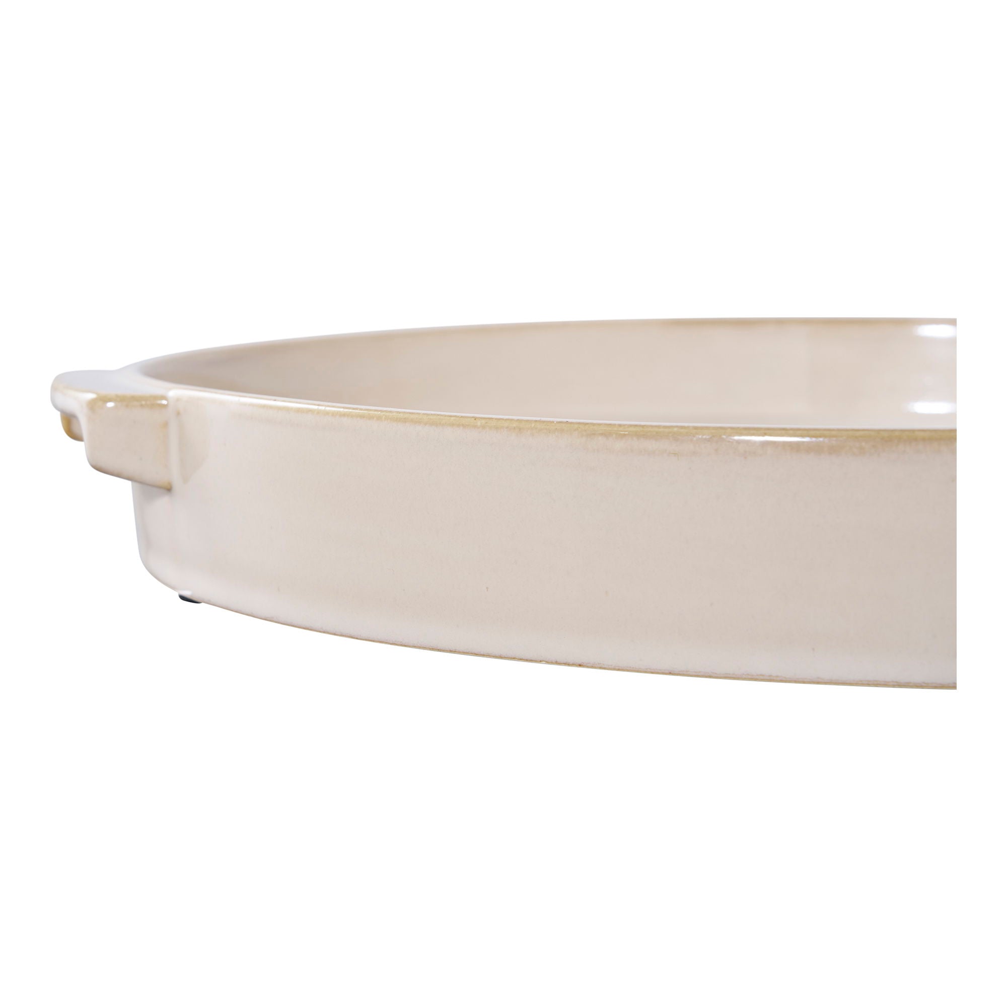 Plateau rond en céramique émaillée ivoire avec poignées discrètes – Ø37 cm