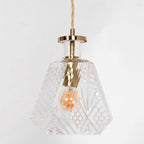 Suspension verre facetté et laiton doré à câble torsadé – Ø18 cm