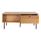 Meuble TV bas en bois clair avec tiroir à lattes et niche – 100x50 cm