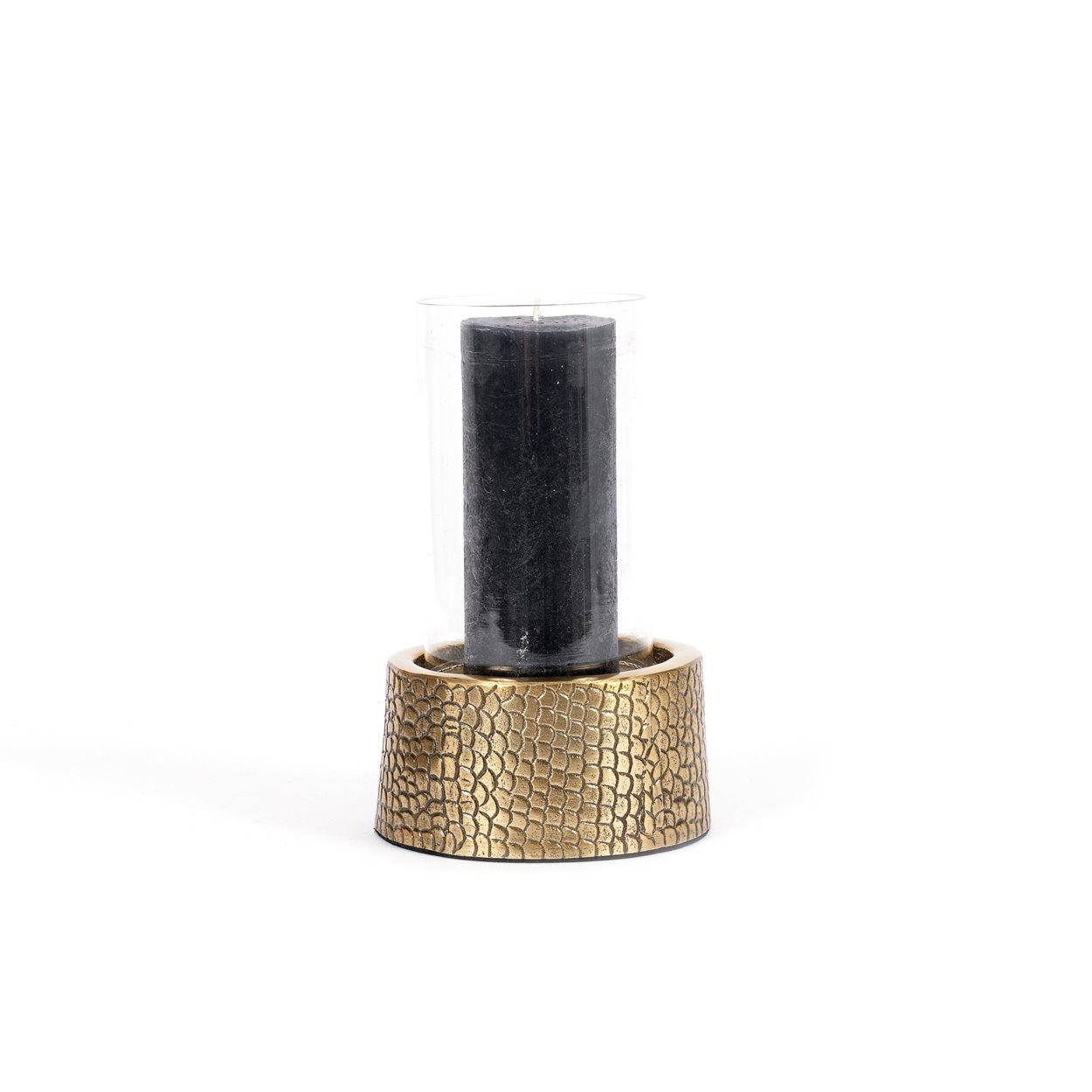 Photophore en métal doré motif croco avec verrine en verre transparent