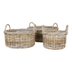 Paniers ronds en rotin tressé gris avec anses et doublure plastique – Set de 3