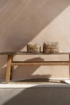 Panier de rangement en fibres tressées et bois