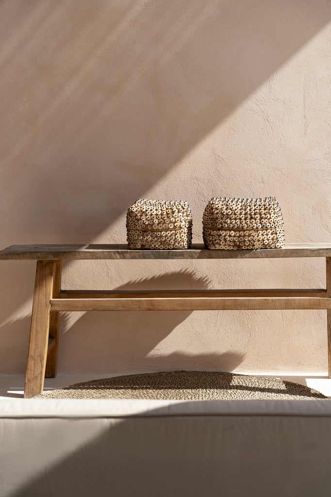 Panier de rangement en fibres tressées et bois