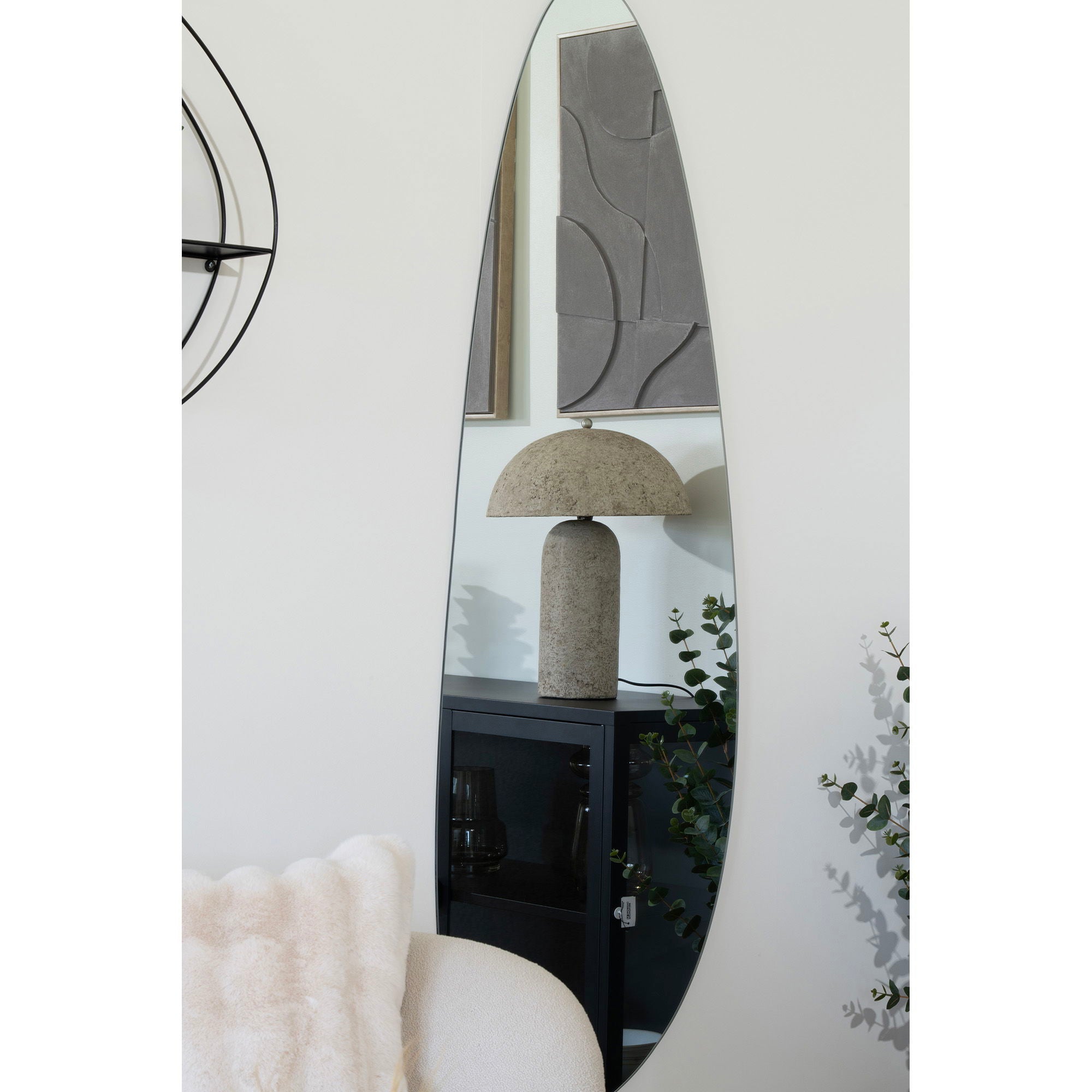 Lampe à poser effet pierre beige dôme champignon en papier mâché – H49 cm