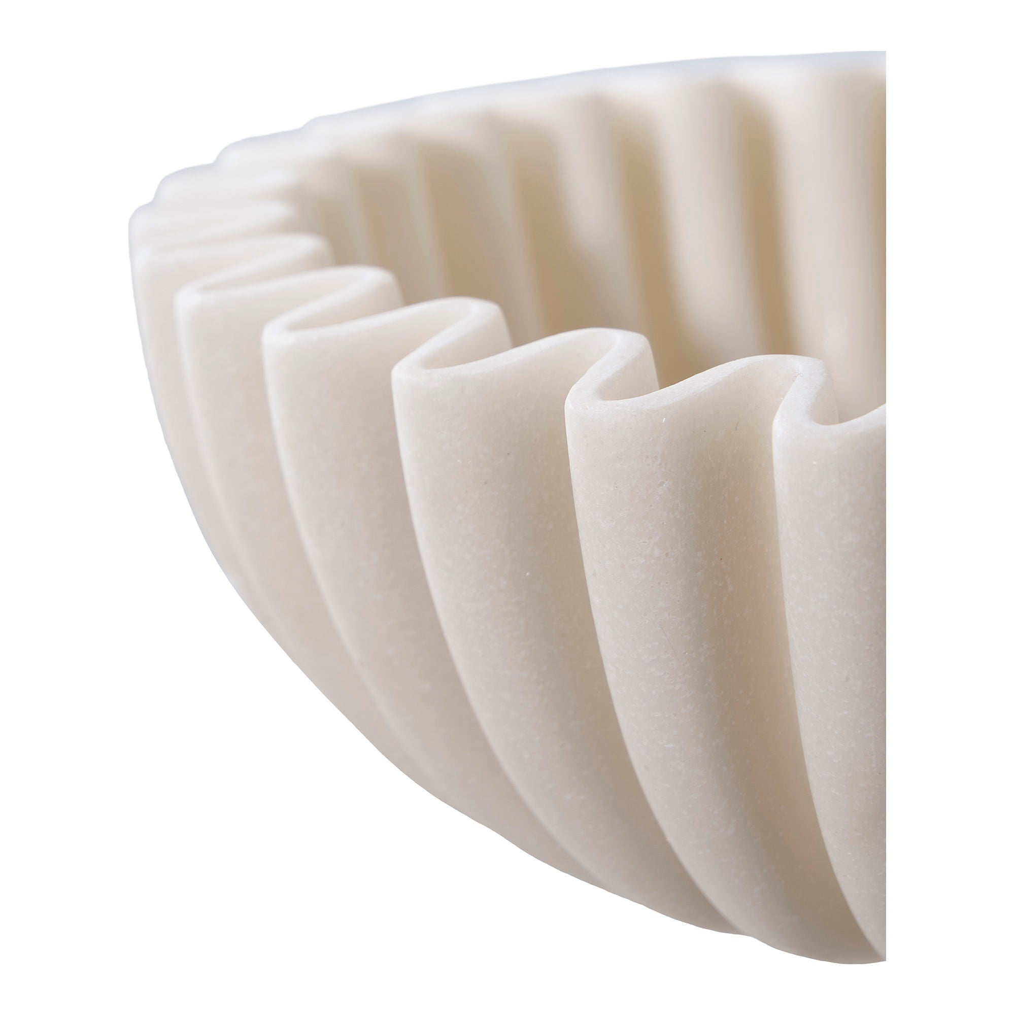 Coupe décorative ronde en céramique mate beige cannelée à bord ondulé