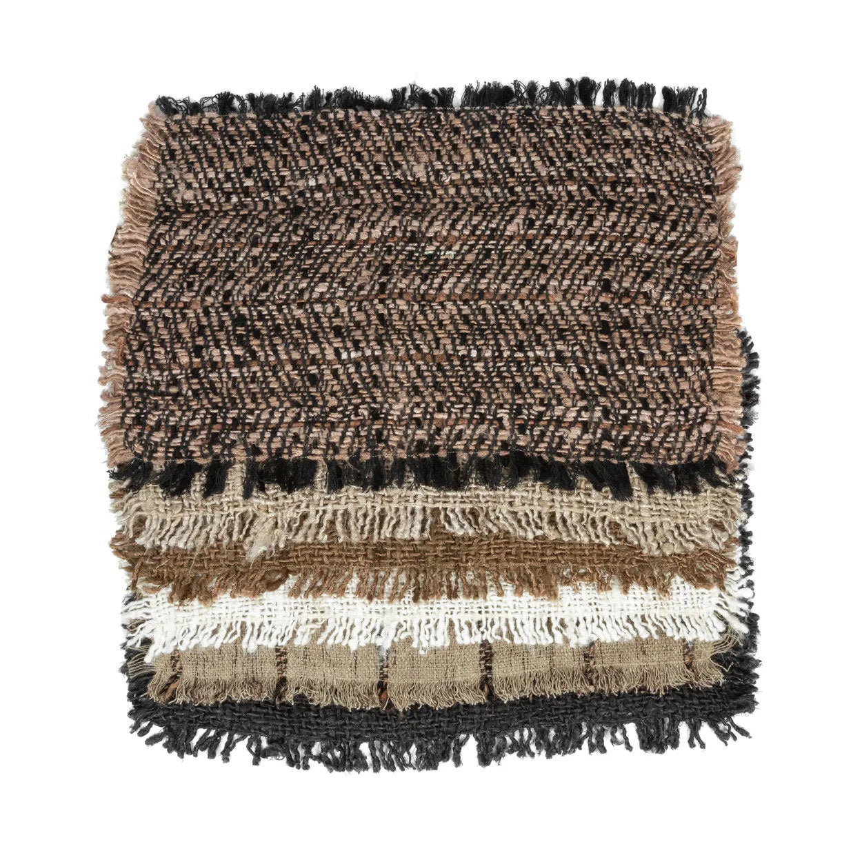 Set de table tissé en coton beige rayé avec franges – Set de 4