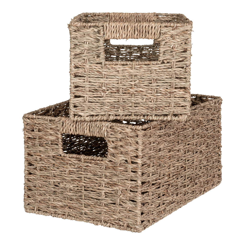 Paniers rectangulaires en fibre naturelle avec anses intégrées – Set de 2