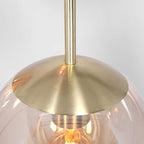 Suspension linéaire multiple en verre ambré et laiton 6 lampes décalés – 120x25 cm