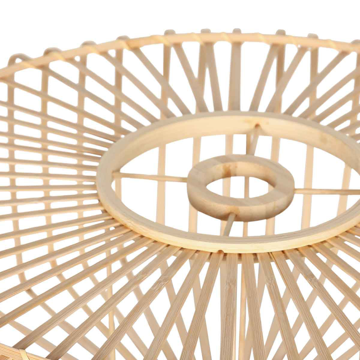 Lampadaire arc métal noir abat-jour bambou naturel ajouré – H240 cm