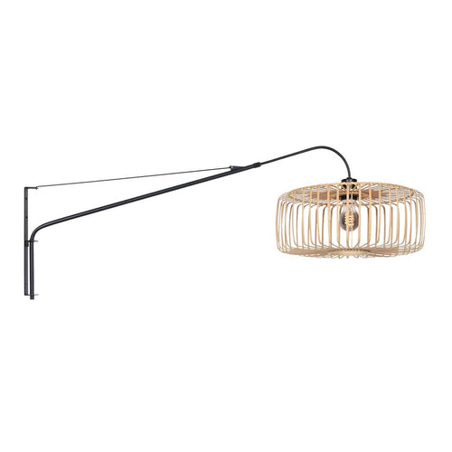 Applique murale rotin ajouré naturel et métal noir – Ø50 cm