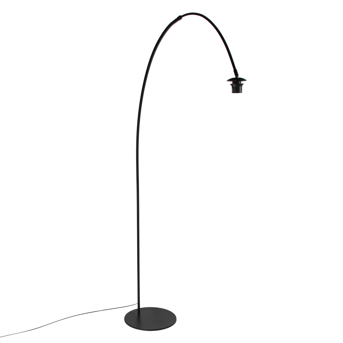 Lampadaire arqué en métal noir abat-jour lin beige cylindrique – H193 cm