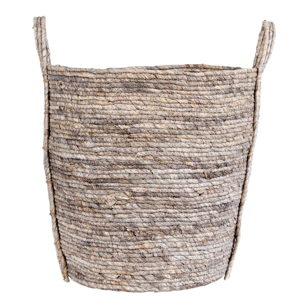 Panier de rangement en feuilles de maïs greige avec anses – Ø41x49 cm