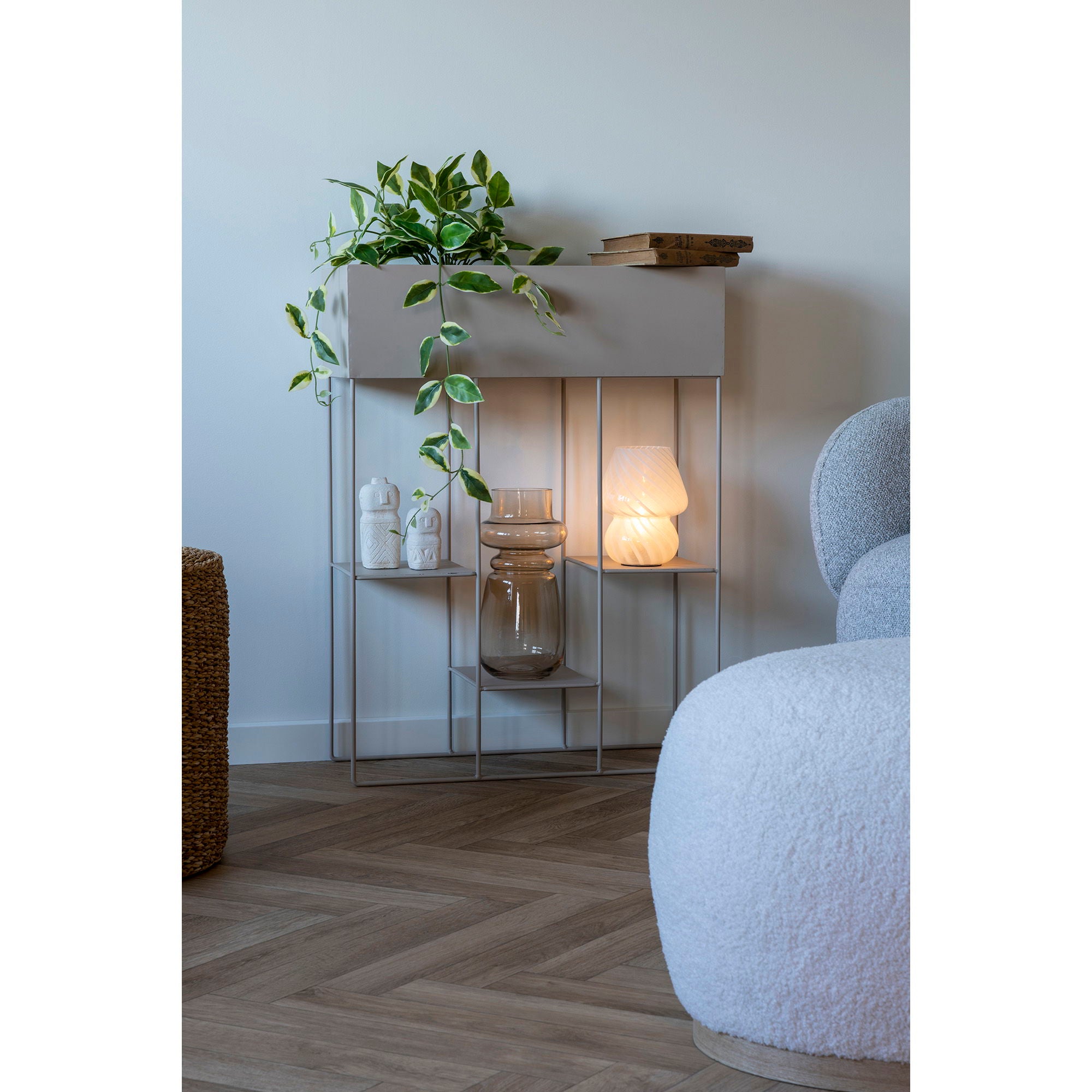 Vase en verre ambré translucide forme cylindrique segmentée – H31 cm