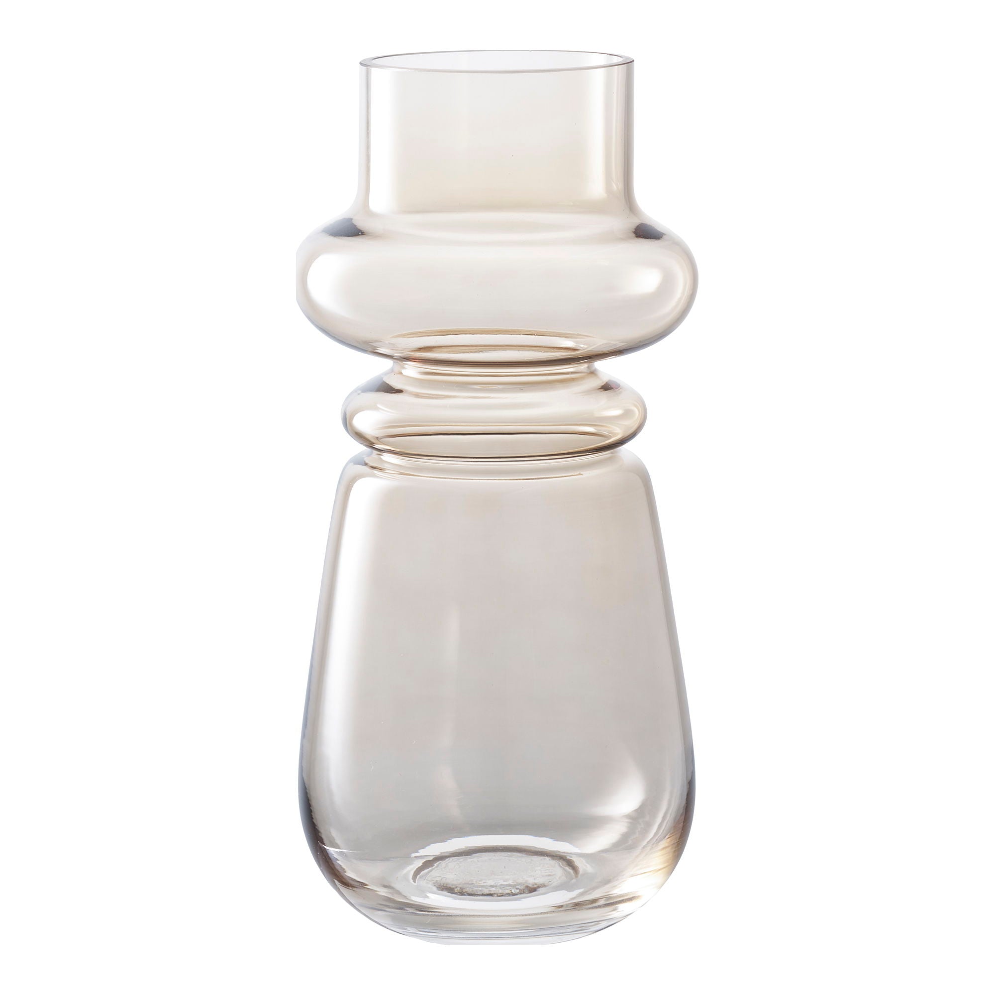 Vase en verre ambré translucide forme cylindrique segmentée – H31 cm