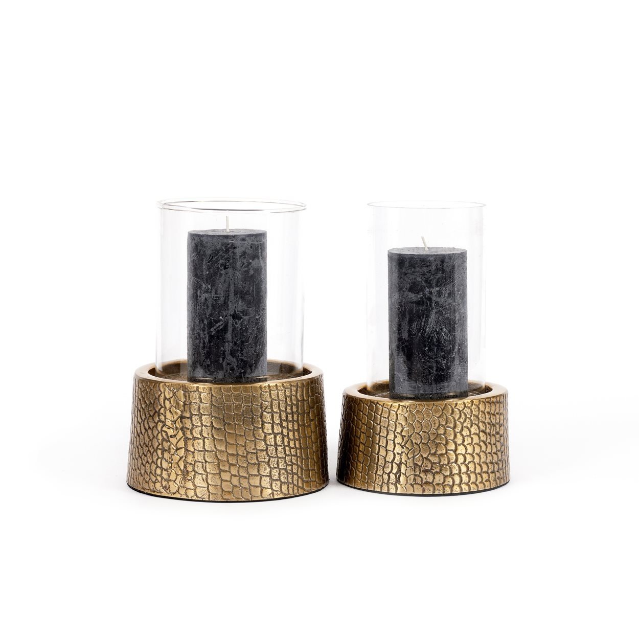 Photophore en métal doré motif croco avec verrine en verre transparent