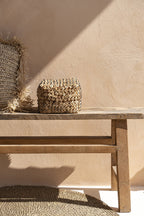 Panier de rangement en fibres tressées et bois