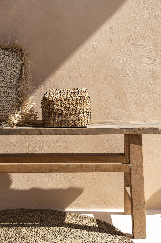 Panier de rangement en fibres tressées et bois