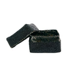 Boîte décorative perlée noire en bambou motifs chevrons avec couvercle