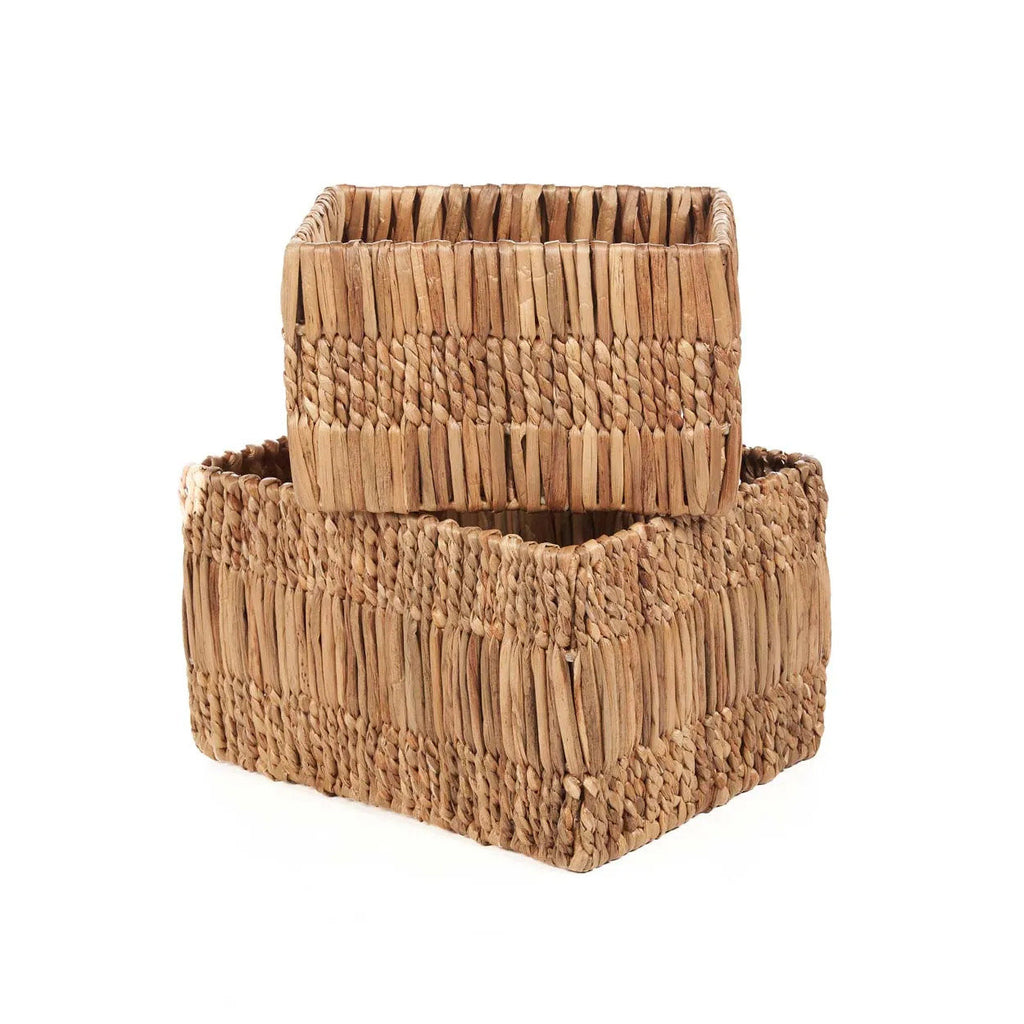Panier de rangement rectangulaire en feuilles de bananier tressées naturel